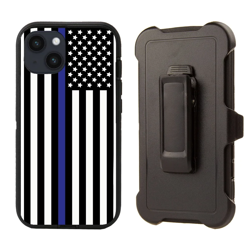 Shockproof Case for Apple iPhone 15 Thin Blue Line Cover Rugged Heavy Duty