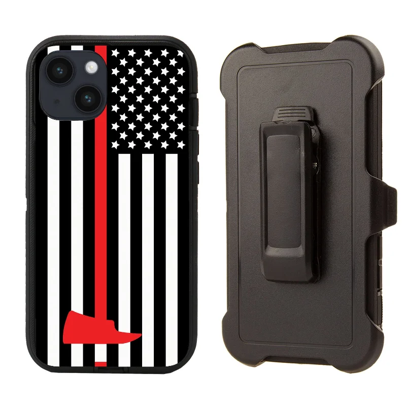 Shockproof Case for Apple iPhone 15 Thin Red Line Cover Clip Heavy Duty