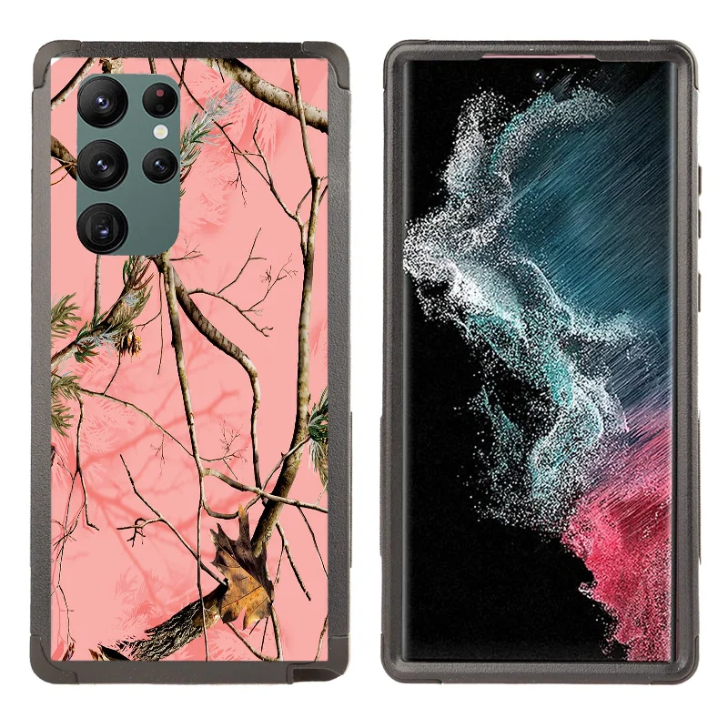 Shockproof Case for Samsung Galaxy S22 Ultra Cover Pink Camouflage